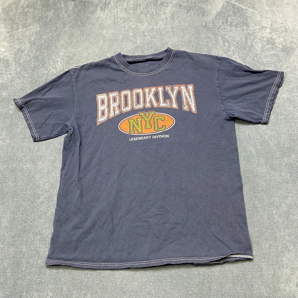Full Tilt Brooklyn T Shirt Mens M Blue Cotton Crew Neck Short Sleeve Pullover